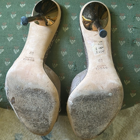 Authentic GUCCI brown CG fabric horsebjt open toe slide sandals size 8B - Picture 6 of 9